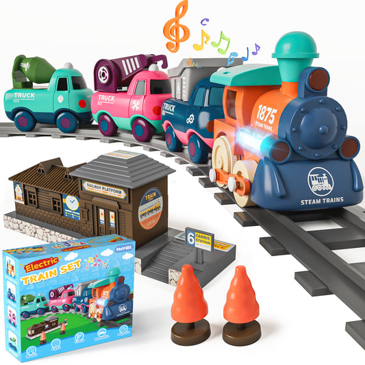 MORECOLL Electric Train Set for Toddlers & Kids w/Music, Lights & Tracks - First Choo Choo Train, Magnetic Connection, Birthday Gifts for Boys and Girls