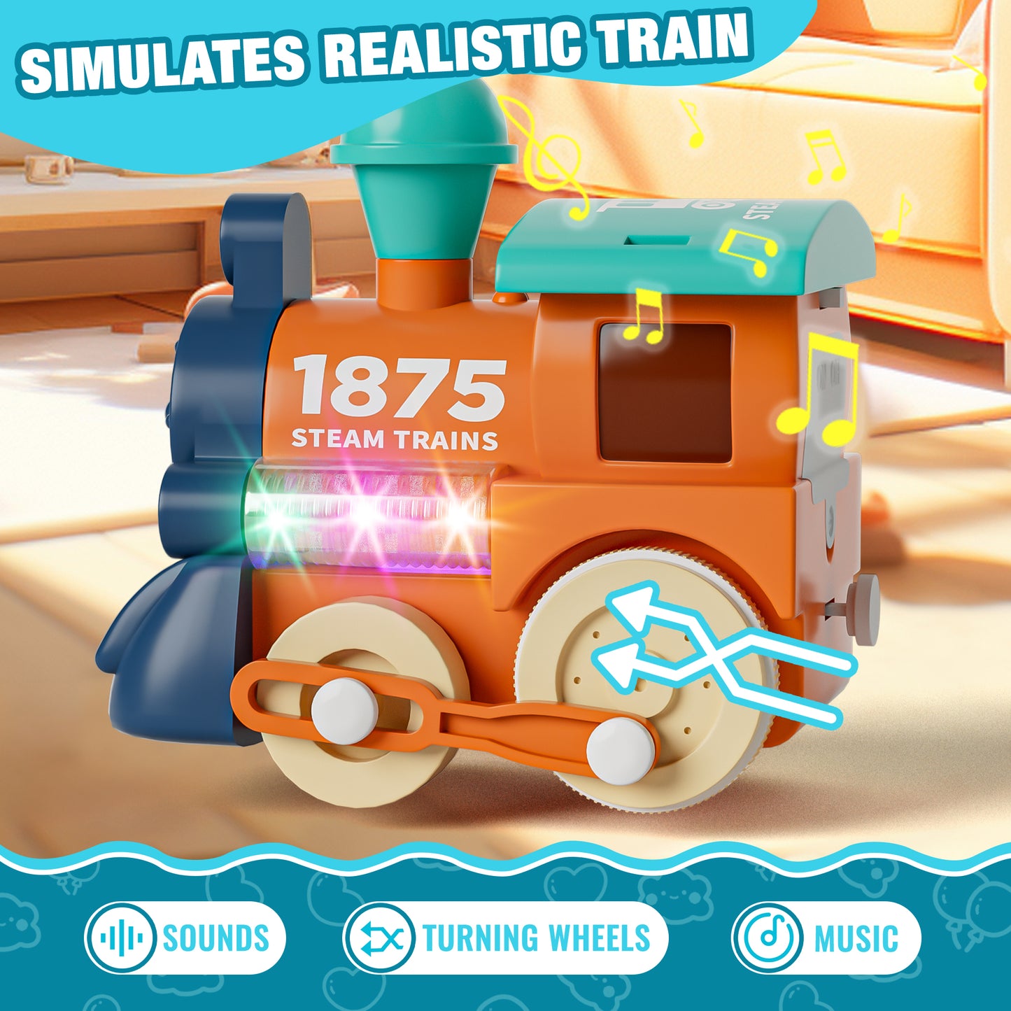 MORECOLL Electric Train Set for Toddlers & Kids w/Music, Lights & Tracks - First Choo Choo Train, Magnetic Connection, Birthday Gifts for Boys and Girls