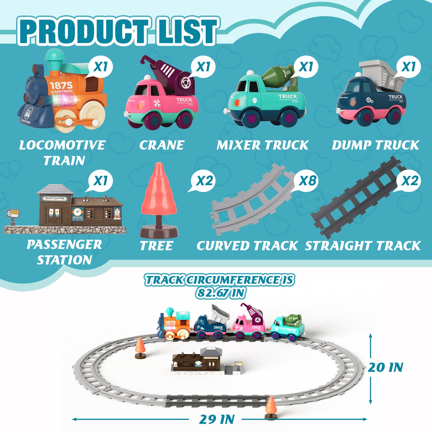 MORECOLL Electric Train Set for Toddlers & Kids w/Music, Lights & Tracks - First Choo Choo Train, Magnetic Connection, Birthday Gifts for Boys and Girls